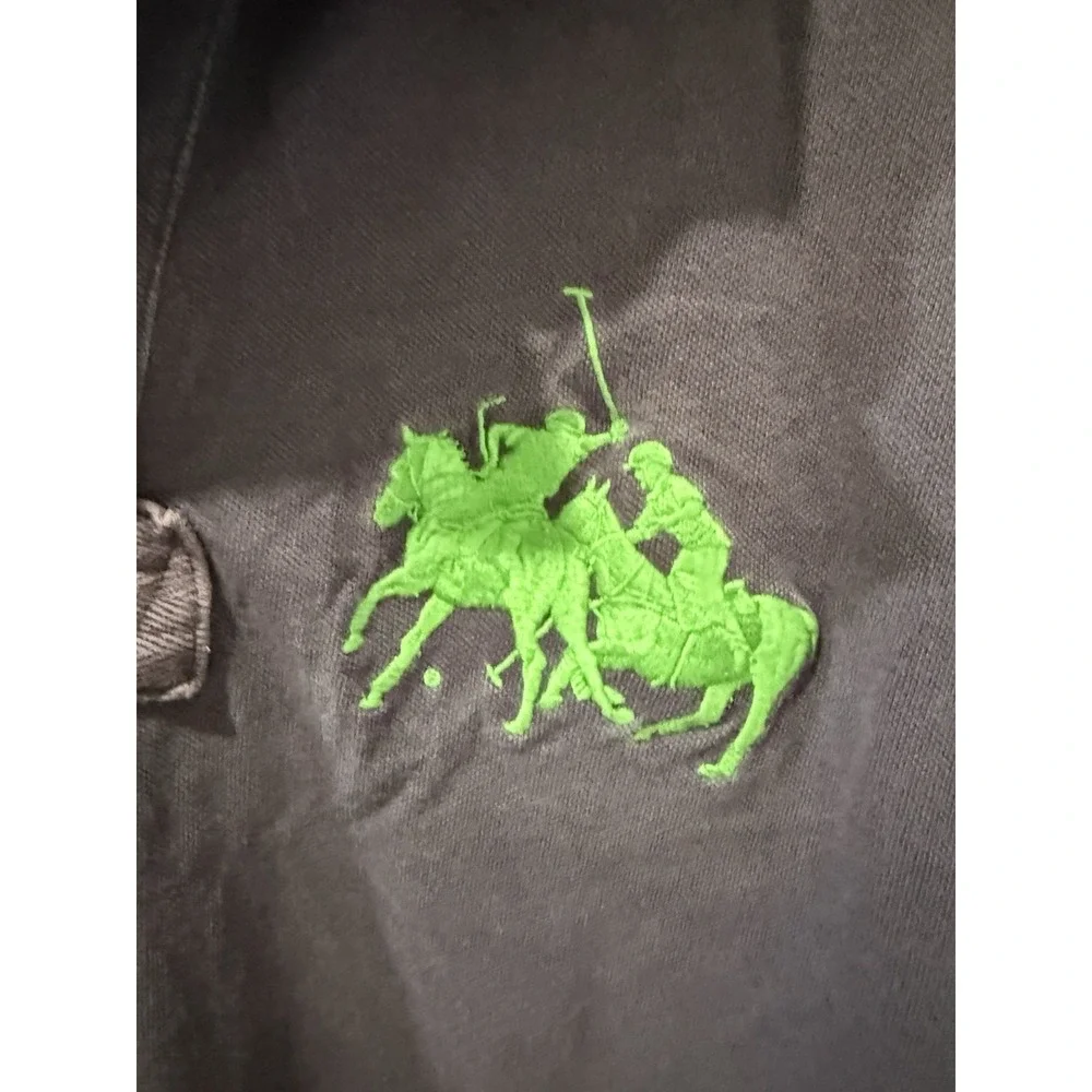 Ralph Lauren Polo Shirt Mens Large Blue Green Big Pony Rugby # 3 Embroidered